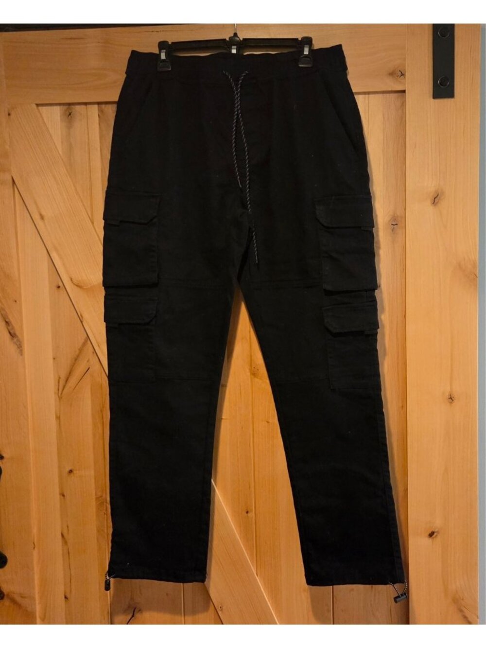 Lazer Men's Sz L Cargo Jogger Pants 34x30 Khaki Pockets Drawstring Bungee Hem
